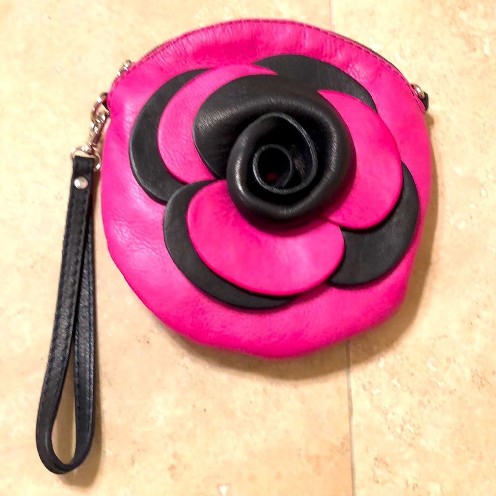 Rose Pink & Black Italian Leather Purse